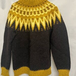 Mustard and Charcoal Fair Isle Wool Sweater